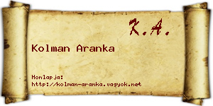 Kolman Aranka névjegykártya